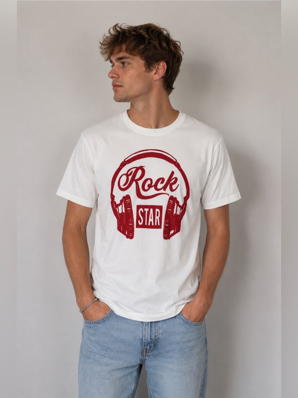 Comfort colors men’s white rock star red headphones tshirt size M